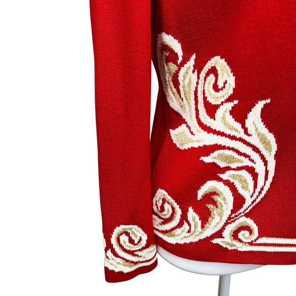 St. John Sport by Marie Gray Santana Knit Cardigan Red w/ Gold Crest Buttons - Picture 6 of 10